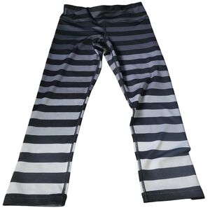 Velocity Cropped Black and Grey Striped Leggings
